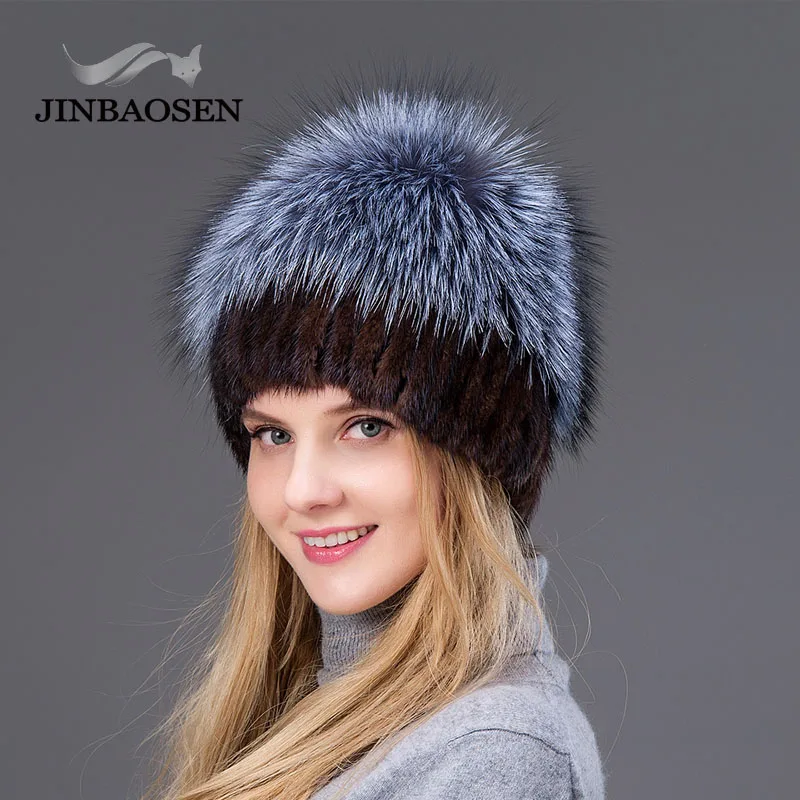 Женская зимняя шапка из меха норки JINBAOSEN Теплая Лыжная Шапка натурального