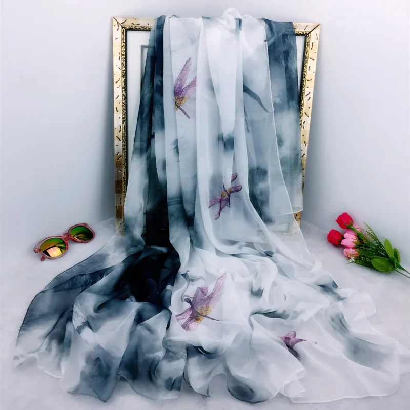 

Oversize Sunscreen Pareo Beach Shawl Summer Chiffon Flower Prints Silk Scarf Women femme scarves bandanna ladies foulard female