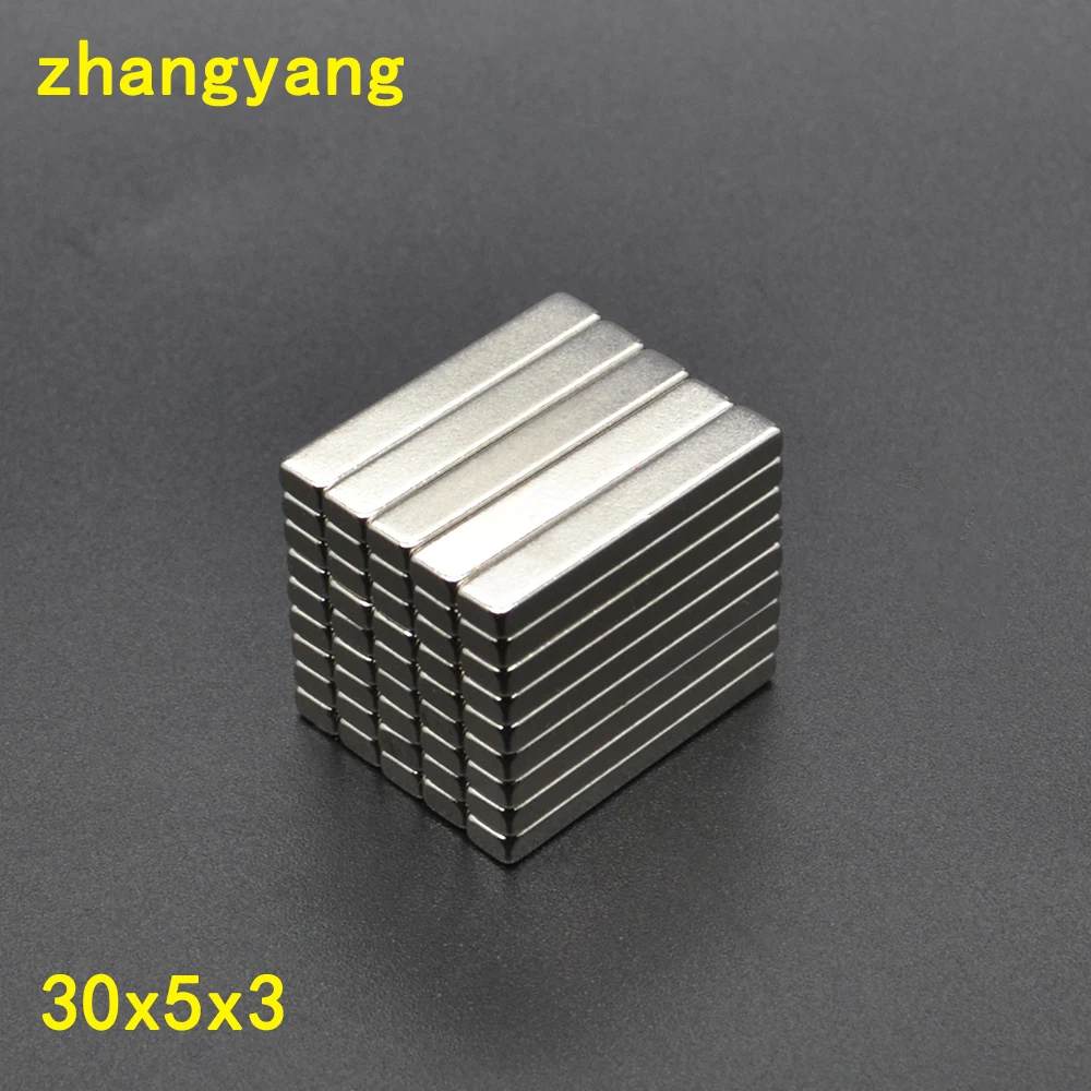 

Free Shipping 100PCS 30*5*3 Super Strong Bar Block Magnets 30x5x3 Rare Earth Neodymium 30mm x 5mm x 3 mm N35 Magnet
