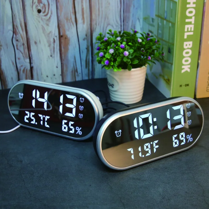 Multi-Функция высокой четкости светодиодный термометр и гигрометр зеркало будильник белый свет подарок для детей