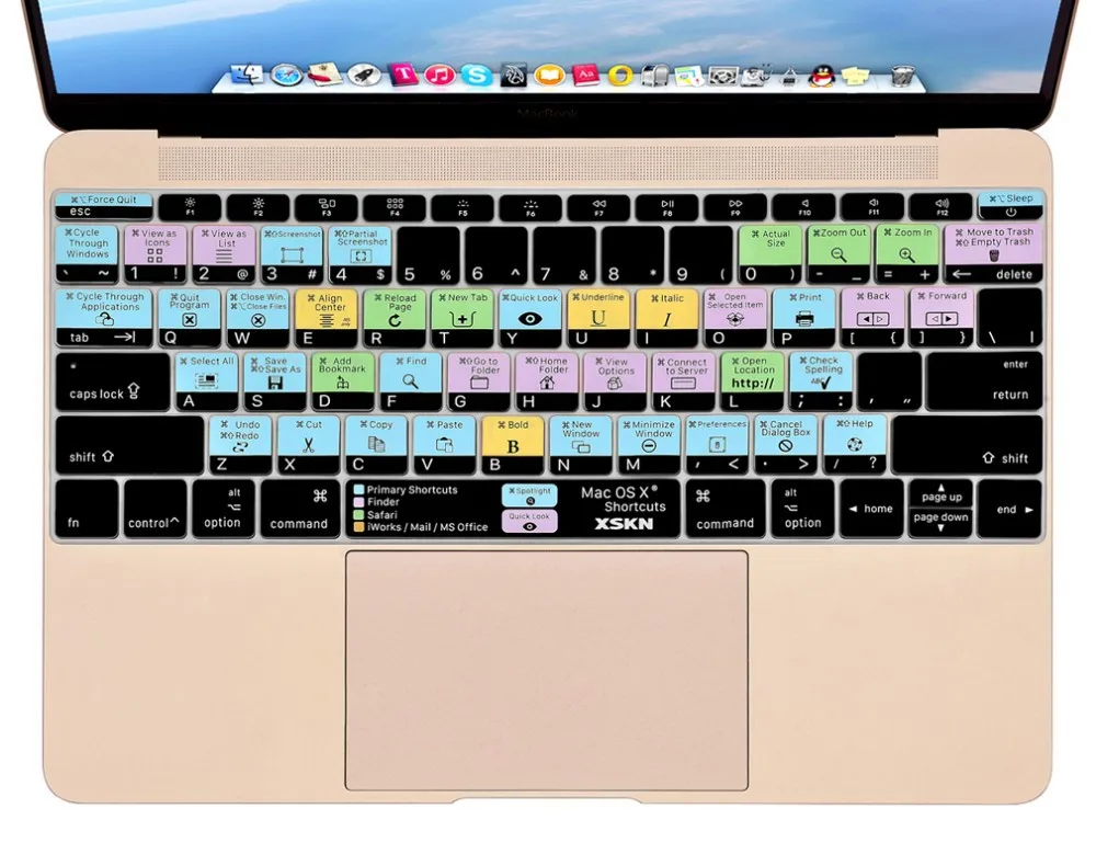 XSKN для Mac OS X ярлык дизайн горячие клавиши функциональный силиконовый чехол для клавиатуры для Macbook 12 дюймов retina US/EU макет