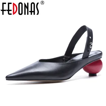 

FEDONAS 2020 Genuine Leather Shoes Woman Pumps Ankle Strap Slingbacks High Heel Shoes Pointed Toe Ladies Wedding Dress Pumps