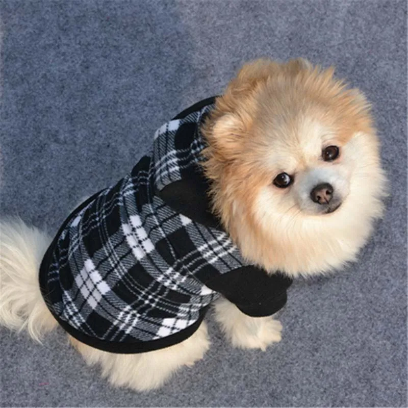 Winter Warm Puppy Clothes Pet Cat Dog Costume Classic Black White Plaid Puppy Dog Hoodies Fleece Sweater Coat 6