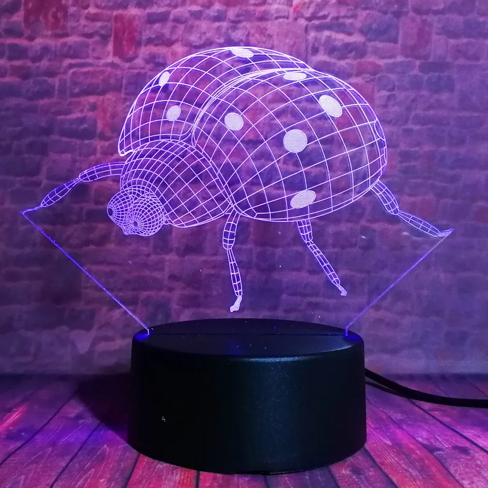 Новинка 3D насекомое Coccinella Septempunc Beatles LED 7 Цветов Градиентные настольные лампы с