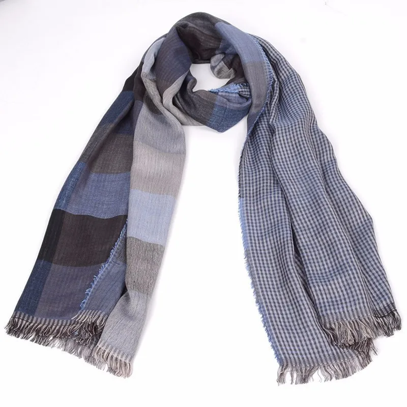 Men Scarf Plaid Woven 2019 Men Scarf Artificial Wool Winter Double Sided Fringe Men's Scarf