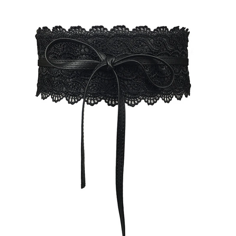 

New Black White Lace Wide Decor Belt Female Self Tie Waistband Belts for Women Wedding Dress Waist Band