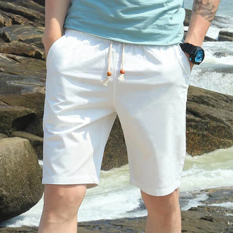 Летние Новые мужские шорты черного цвета и цвета хаки, повседневные хлопковые пляжные шорты с эластичной резинкой на талии, модные шорты-бермуды для бега 4XL 5XL - Цвет: Белый
