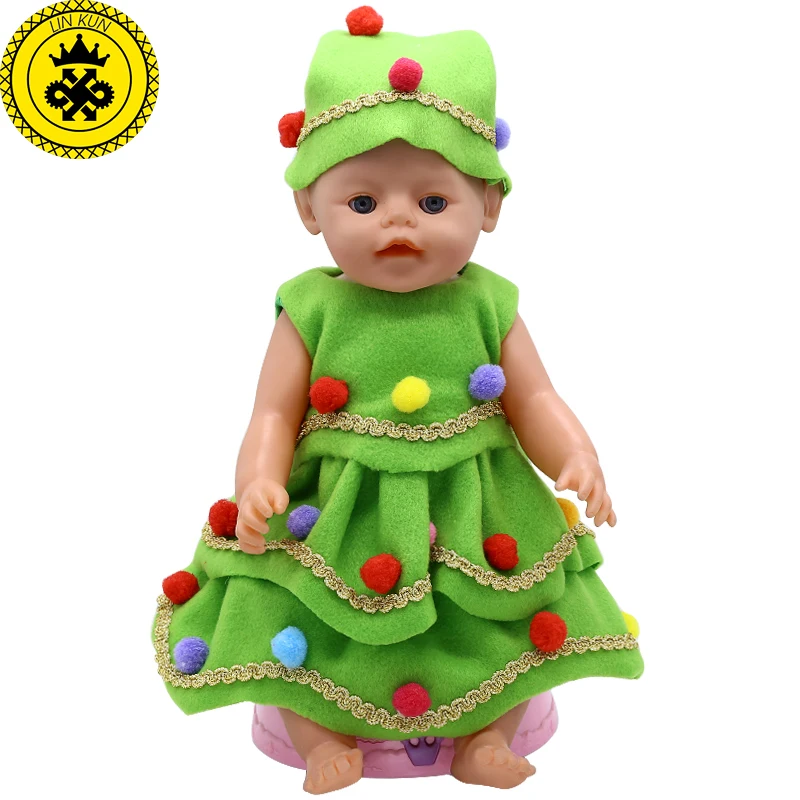 Baby Doll Clothes Green Christmas Costume Dress + Christmas hat Fit