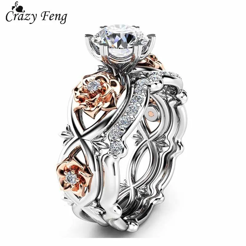 Crazy Feng новые кольца, модные ювелирные изделия для женщин, золотой цвет, уникальный дизайн, большой кристалл циркония, основной камень, свадебные кольца для невесты
