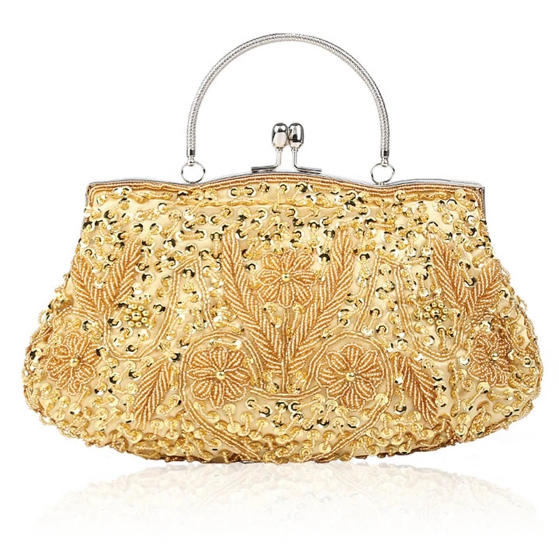 Thinkthendo Beige noir Main Designer Perlé Femmes D'embrayage Luxe De Sac Fleur or Sacs À argent Mariage pourpre Baiser Cru Serrure Soirée Sequin TqTrUOw