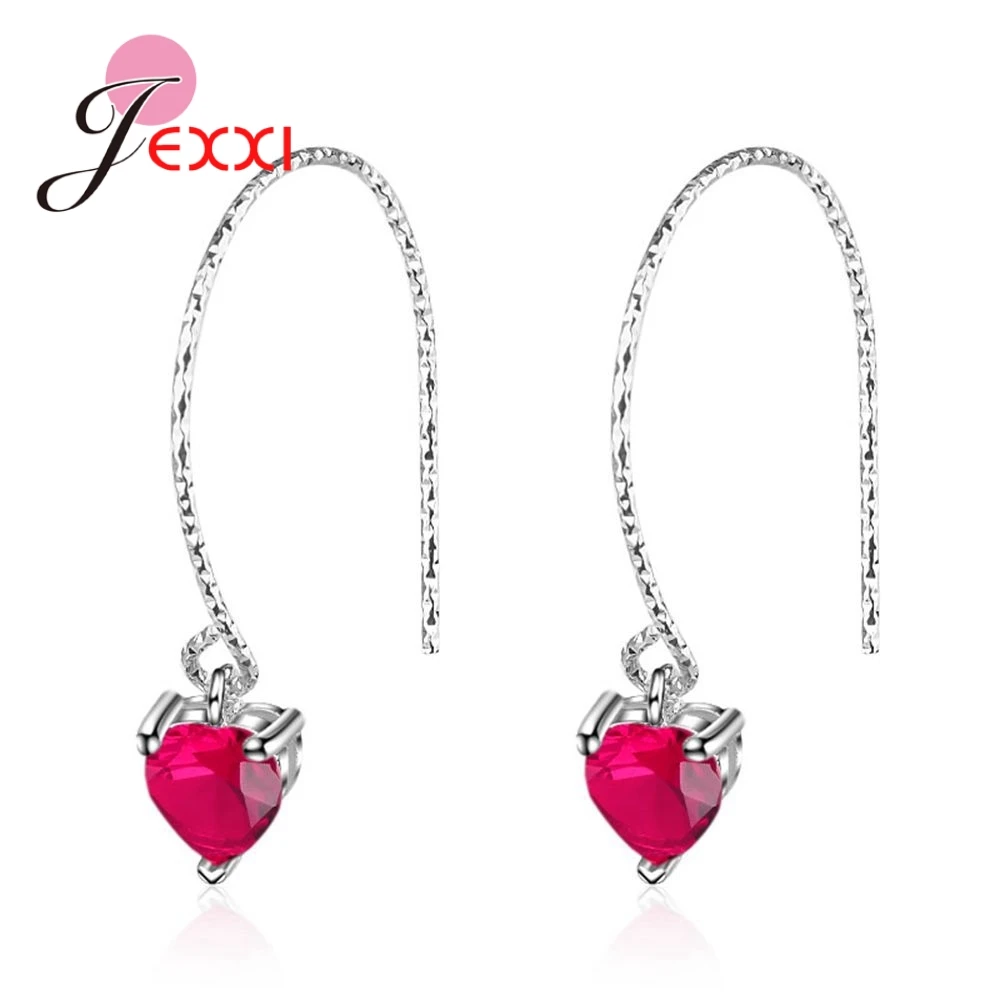 925 Sterling Silver Cubic Zirconia Classic Red Heart Drop Earring For Lovely Women Girls Hot Selling Top Quality Wholesale | Украшения и