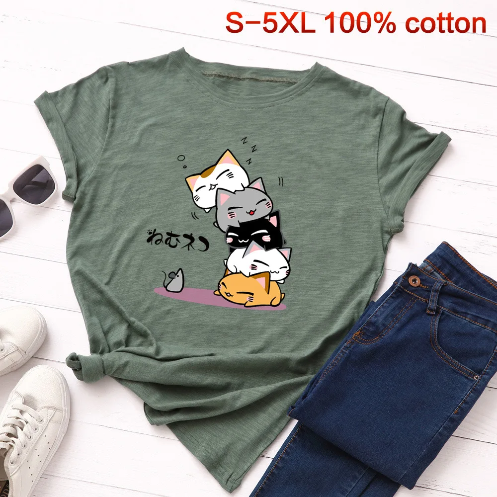 S-5XL, новинка, принт с милой кошкой, женская футболка, хлопок, круглый вырез, короткий рукав, летняя маленькая футболка с крысами, топы, повседневные, плюс футболки