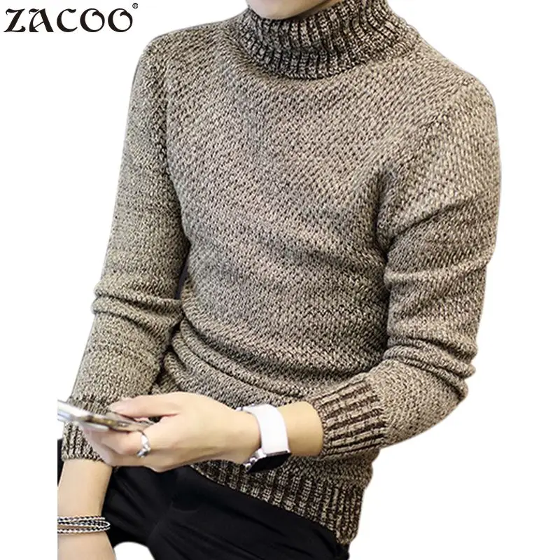 ZACOO 12pcs Warm Cashmere Sweater Men Turtleneck Men Brand