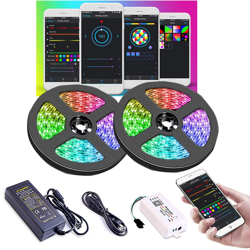 

Dream Color 2811 Led Strip Light with Chasing Effect, APP Controlled Rope Light Kit with Power Supply and SP108E WiFi Controller