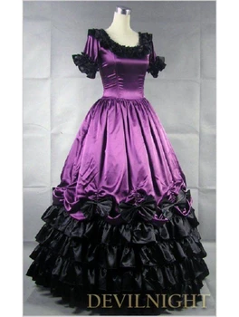 

Purple and Black Short Sleeves Gothic Masquerade Ball Gowns