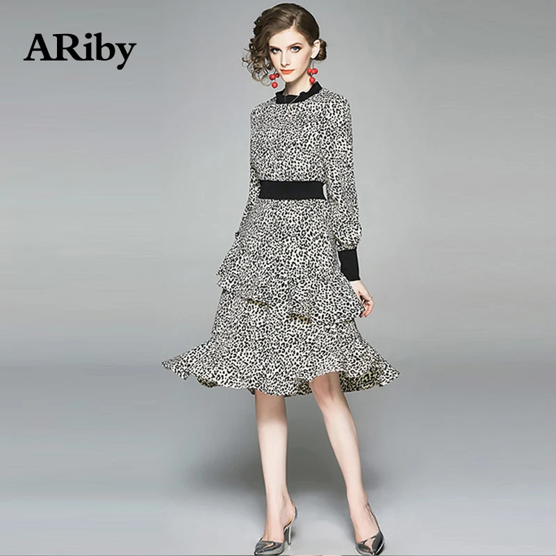 Women Dress Club Maxi Dress 2019 New Spring and Summer Leopard Printed Fashion Long Sleeves Irregular Slim Plus Size Dresses