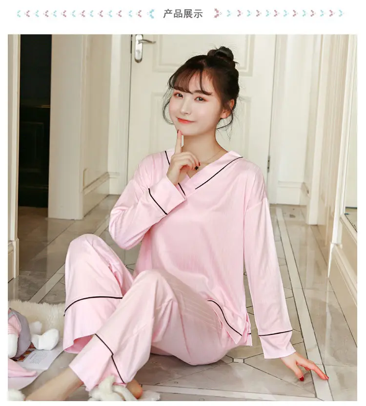 2019 весна осень 100% хлопок v-образный вырез пижамы наборы для женщин с длинным рукавом пижама для девочек одежда для сна Домашняя одежда Pijama