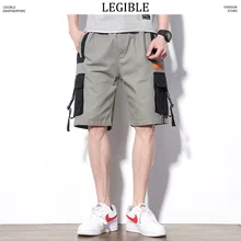 Разборчивые шорты-карго, мужские летние прямые однотонные повседневные шорты с эластичной резинкой на талии до колена, уличная одежда, мужские шорты s