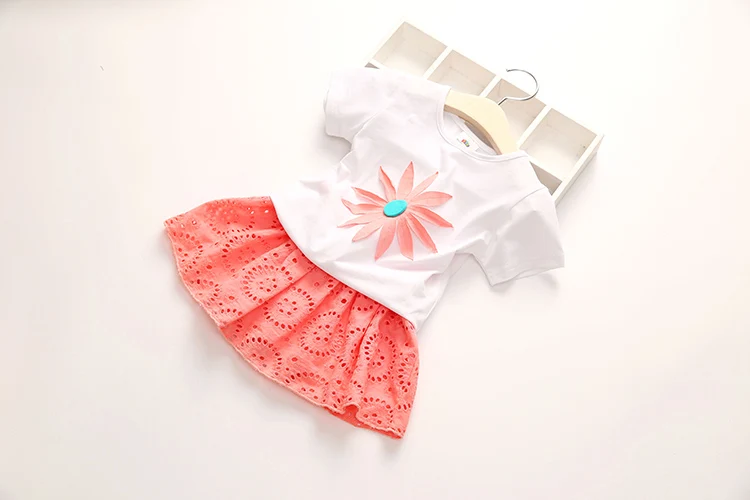 2018 Summer 2-10 Years Kids Girl Birthday Party Elegant Princess Embroidery Floral T Shirt+Hollow Out Skirt 2 Piece Dress Sets (12)