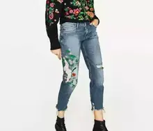 2017 Мода Цветочные Кран Pattern Вышивка Джинсовые Брюки Женские щиколотки Джинсы Узкие Брюки Уличная Femme Женщины Джинсы