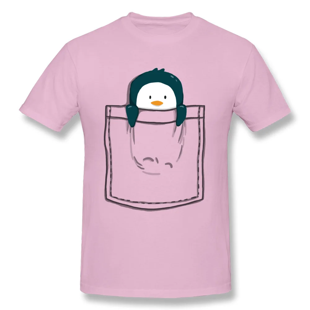 Pocket Penguin All Cotton Tops & Tees for Men Casual T Shirt Casual Funky Crew Neck Tees Short Sleeve Free Shipping Pocket Penguin pink
