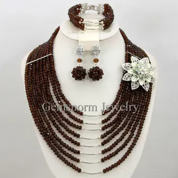 

New Brown African Costume Jewelry Set Indian Crystal Beads Bridal Necklace Set Fashion Jewelry Set Free Shipping WB493
