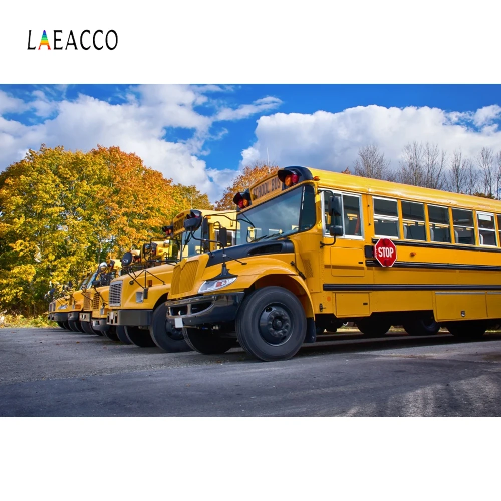 

Laeacco School Bus Backdrop Yellow Car Countryside Photography Backgrounds Customized Photographic Backdrops For Photo Studio