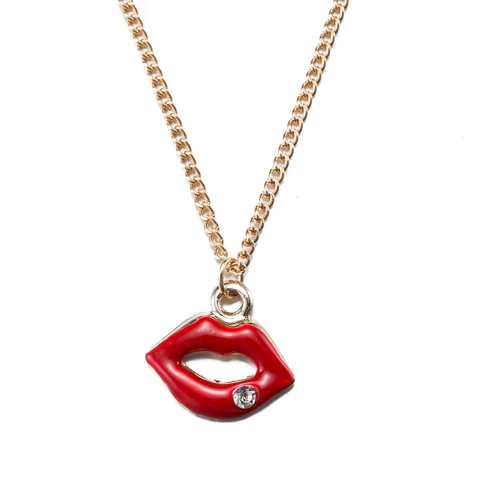 Red Lips Pendant Necklace Fashion Long Chain Jewelry for Womenin