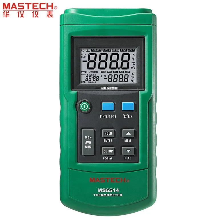 

MASTECH MS6514 Dual Channel Digital Thermometer Temperature Logger Tester Meter USB Interface 1000 Set Data KJTERSN Thermocouple
