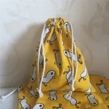 YILE Cotton Linen Drawstring Organized Pouch Cosmetic Bag Multi-purpose Bag Party Gift Bag Print Duck Yellow Base 8630b