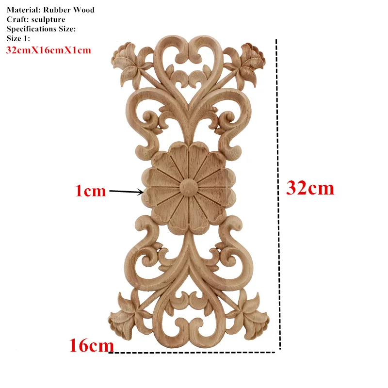 VZLX античные декоративные деревянные аппликации мебельный шкаф натуральные молдинги наклейки цветок резьба фигурки Свадебные украшения - Цвет: 32cmX16cm
