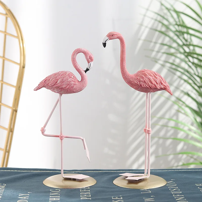 3 Estilo resina Flamingo estatuilla de simulación modernos estatua de animales para la decoración de la casa de fiesta de boda de regalo de San Valentín