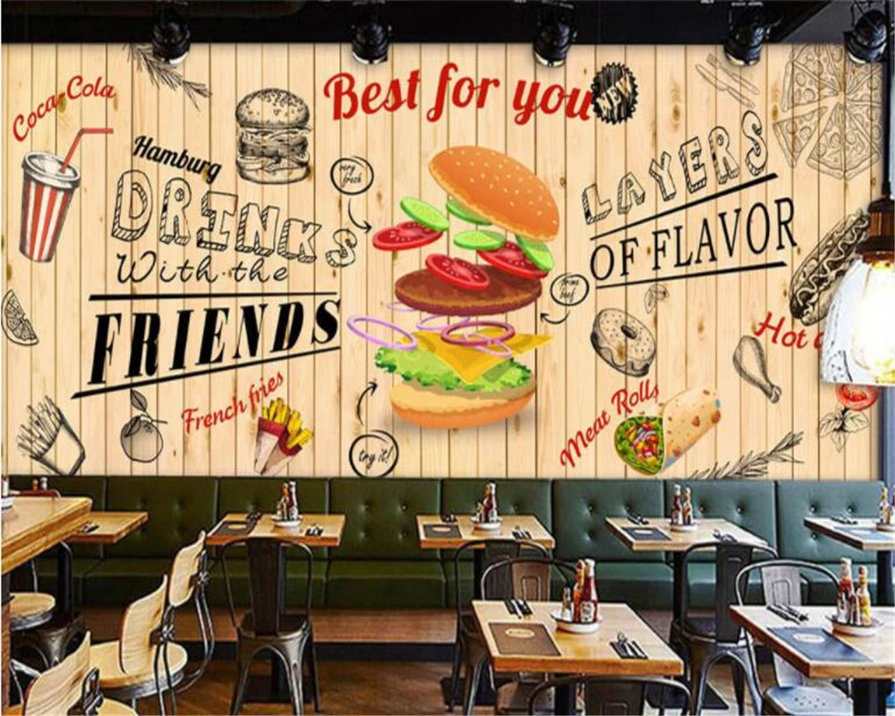 Beibehang Hudas Bellezza Dipinta A Mano Hamburger Fast Food Ristorante Sfondo Papel De Parede Carta Da Parati Behang Papier Peint