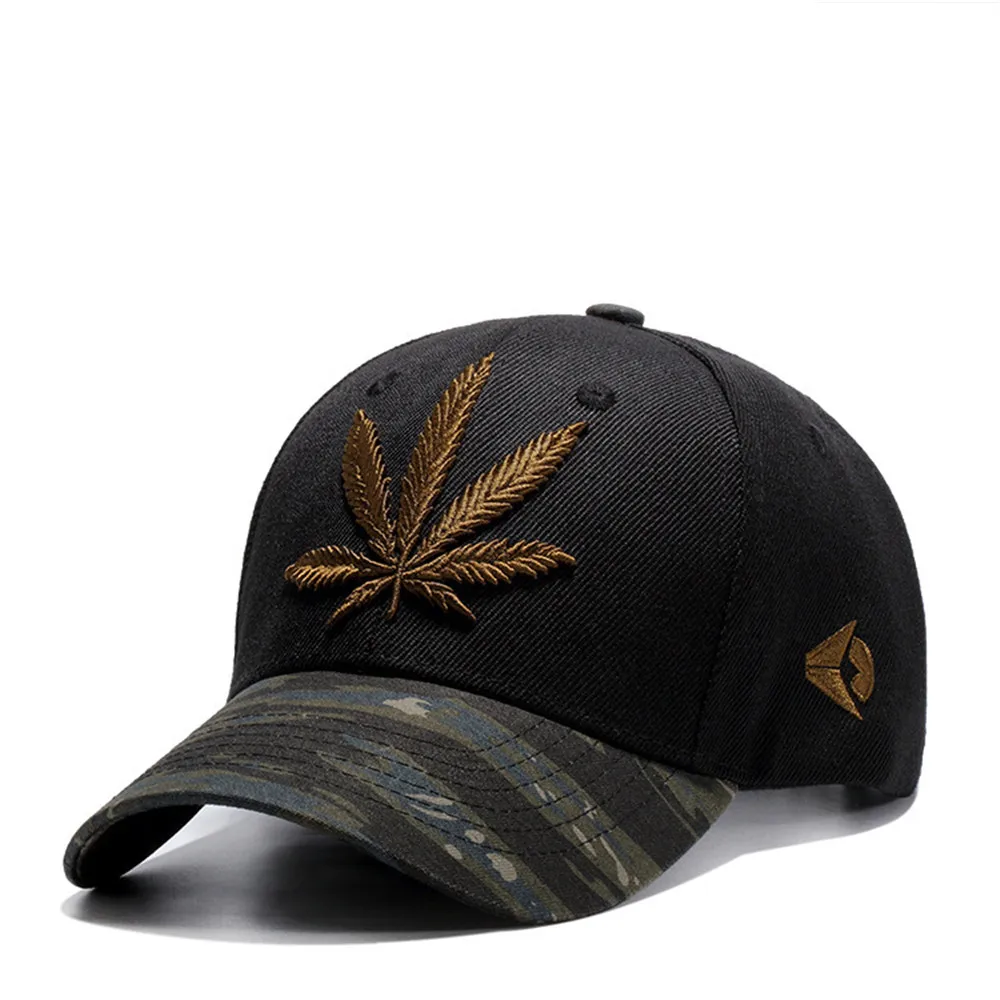 Wuke Hemp Leaf Embroidery Sports Outdoors Cap Hip Hop Casquette Fashion