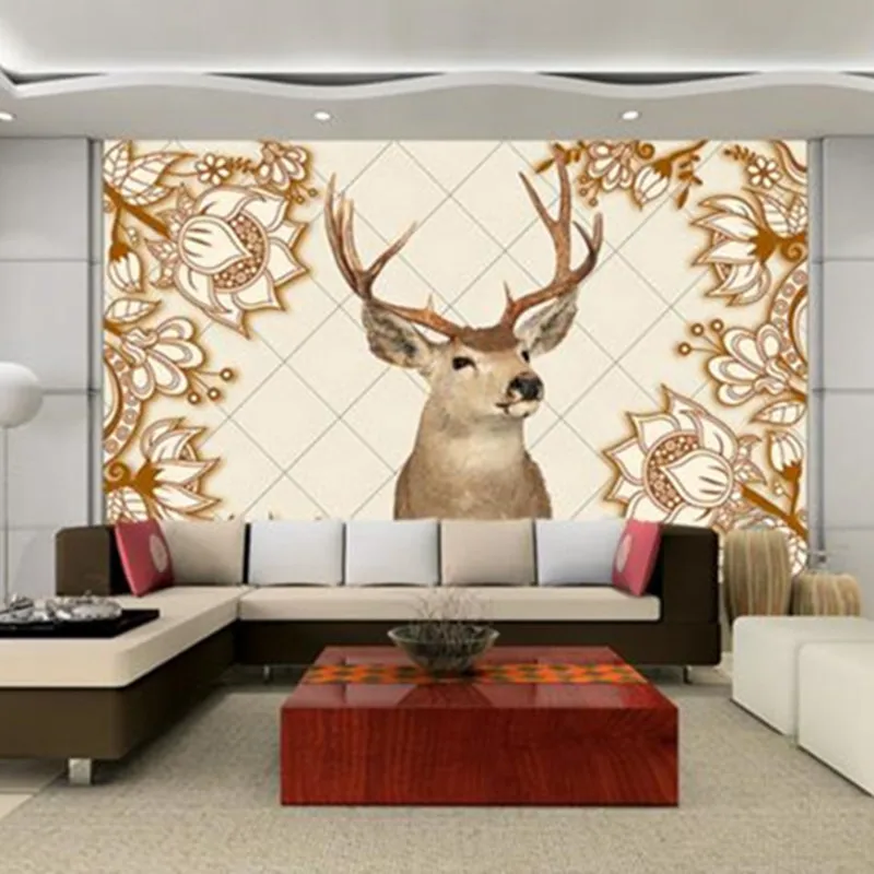 Chinese Style Murals High Quality Elk Wallpapers for Living Room Walls Decorative Painting with Marble Pattern Forest Home Decor |