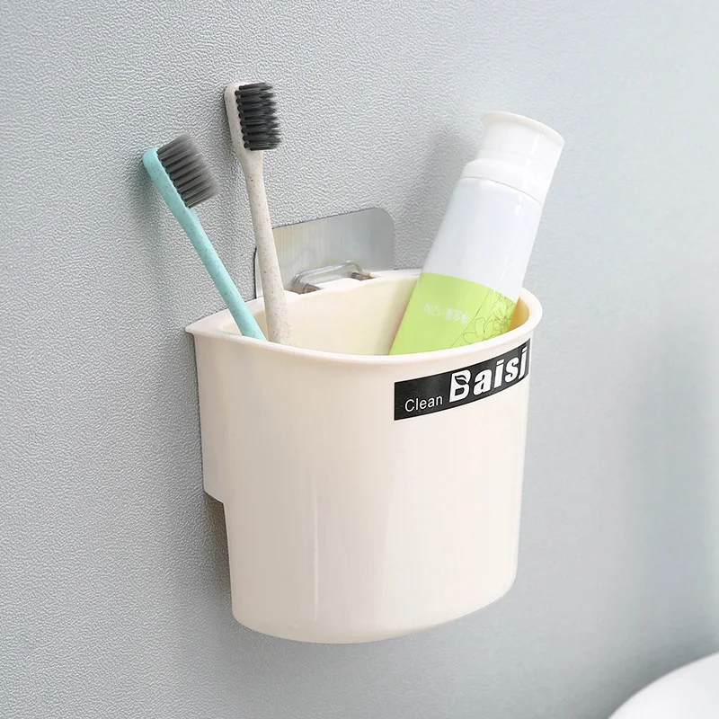 

News Plain Design Toothbrush Sucker Holder Suction Hooks Cup Organizer Wall Toothbrush Holder Plastic Bathroom Storage Rack