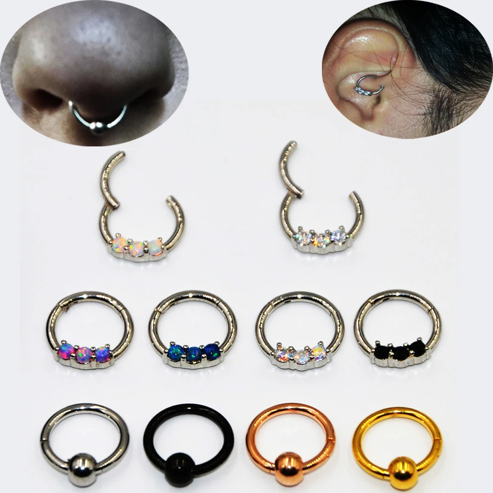 

BOG-1 Piece Surgical Steel Opal/Zircon Septum Clicker Labret Ring Nose Ring Cartilage Earring 16g Piercing Jewelry