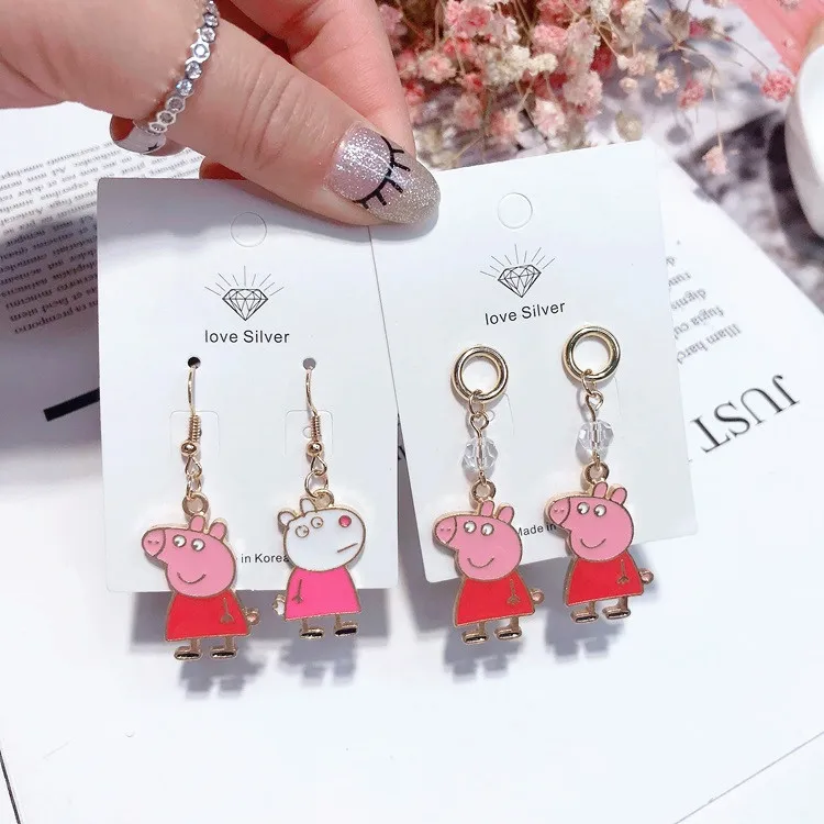 Peppa Pig drop glaze earring Hypoallergenic fadeless alloy fashion jewelry stud earrings for women girl Christmas gift