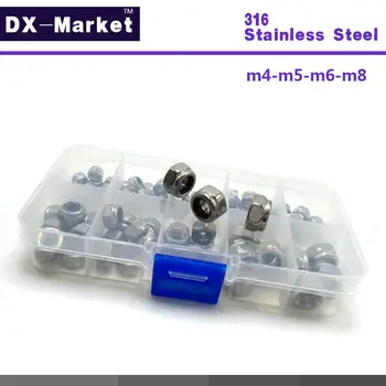 

m4 m5 m6 m8 , 4size each 20pcs , 316 Stainless Steel Self Lock Hex Nuts Nylon Lock Nut , nylon-loop locking nut Kit T0103 ,B005