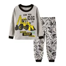 Новое поступление; пижамные комплекты с рисунком экскаватора для маленьких девочек; осенняя одежда для сна с длинными рукавами; хлопковые детские пижамы; комплекты осенней детской одежды