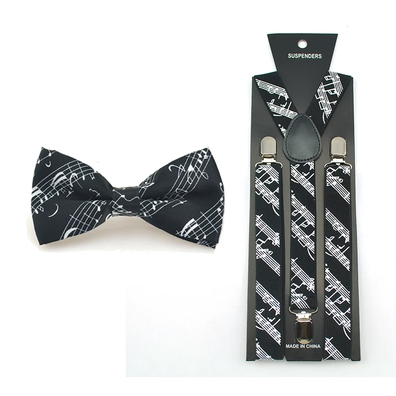 Clip on Bow-Tie Matching Set for Adults Men Women Rainbow Mustache Suspender