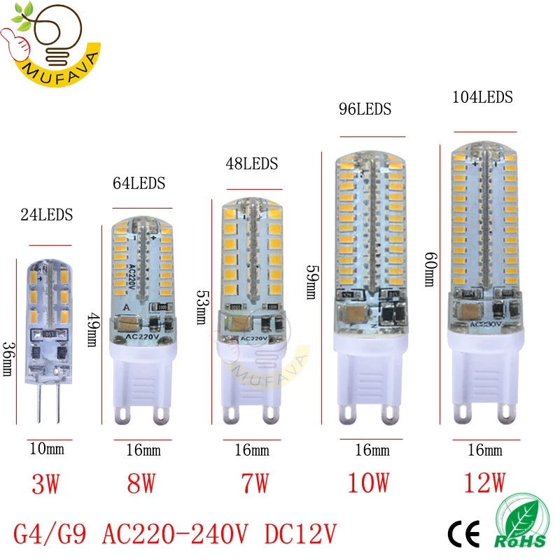 10 шт./лот G9 G4 светодиодный AC220V DC12V лампы SMD 3014 2835 4014 свет заменить 20 Вт/40 вт