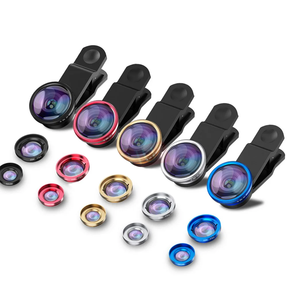 

3 in1 Wide Angle Lentes Macro Fish Eye Lens Camera Mobile Phone Lens Fisheye Lenses with Clip for iPhone Samsung Accessories