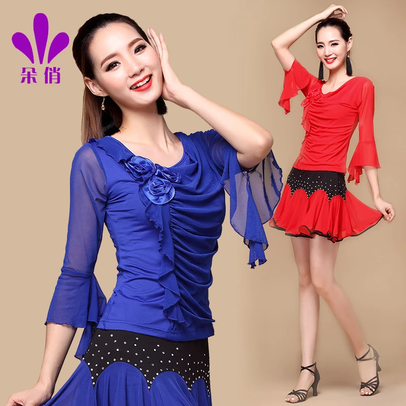 

Lady Square Dance Shirt Plus Size Women Rumba Samba Dancing Suit Female Latin Dancing Clothes Adult Promotion B-4307