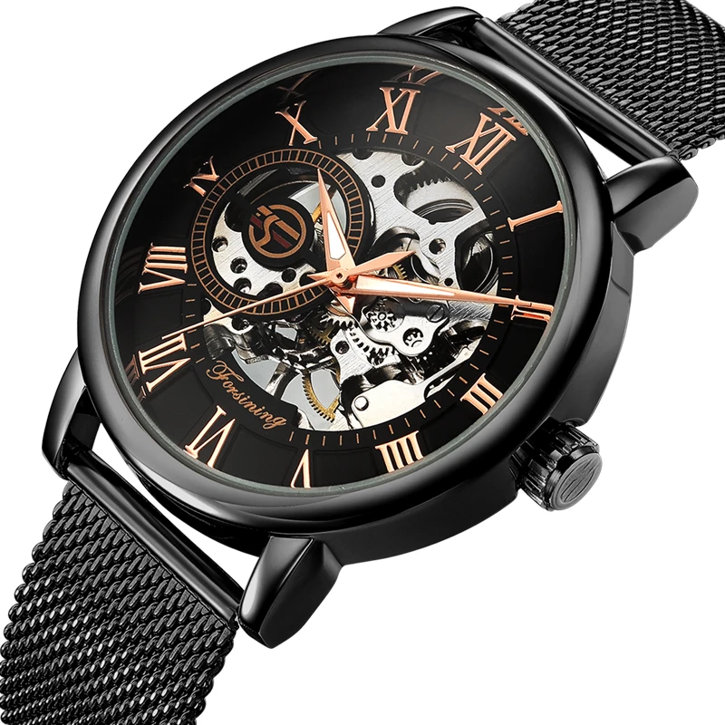 

Fashion Men Watches Top Brand Luxury Mechanical Skeleton Business Watch Mechanical Hand Wind Ultra Thin Mesh Strap Men's Watch