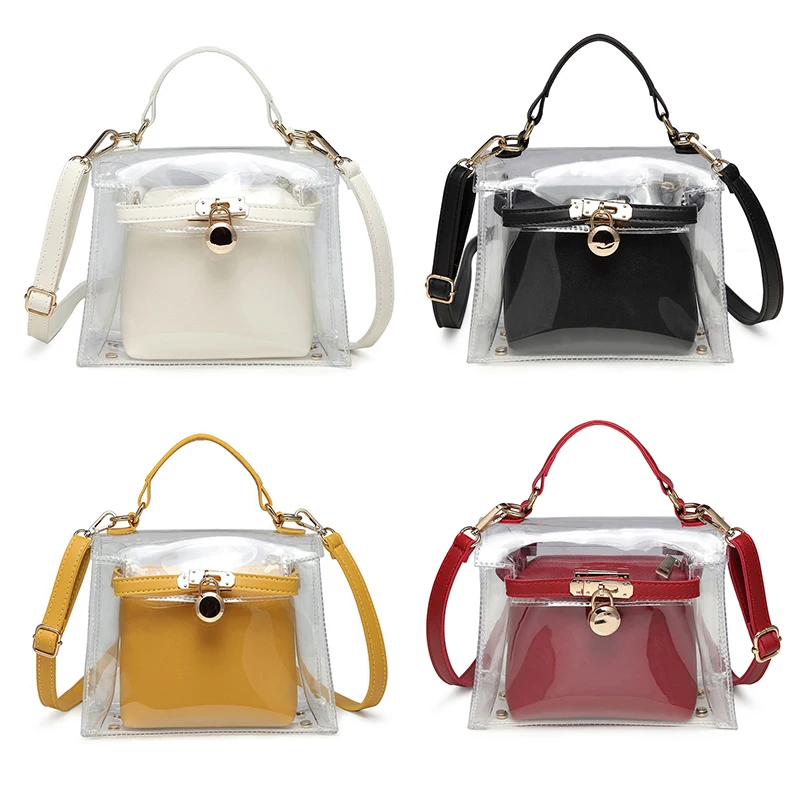 FUNMARDI جديد الصيف PVC شفافة أكياس النساء حقائب كتف صغيرة رفرف بو الجلود Crossbody حقائب للنساء حقائب WLHB1900