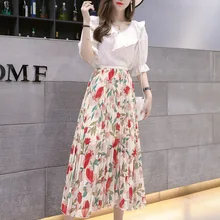 Женские богемные двухслойные Длинные Макси плиссированные рубашки с цветочным принтом винтажные шифоновые Свободные сарафаны летние женские миди юбки