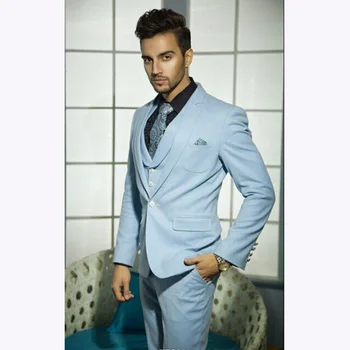 

New Groom Tuxedo terno masculino 2017 new Groomsmen Baby Blue Wedding Dinner Evening Suits Best men suit (Jacket+Pants+Tie+Vest)