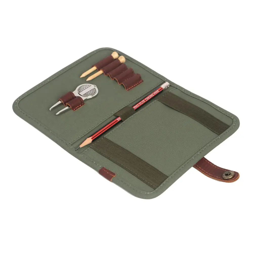 

Tourbon Vintage Golf Scorecard Holder Canvas Organizer in Presentation Divot Repair Tool Ball Marker Golf Tees Pencil Carrier