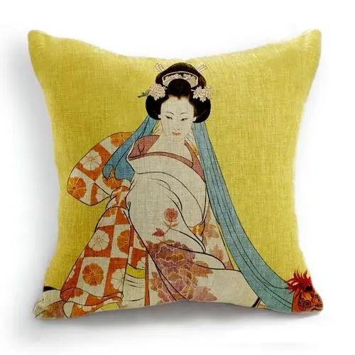 Japanese Cushion Covers Retro Vintage Japanese Style Woman Flower